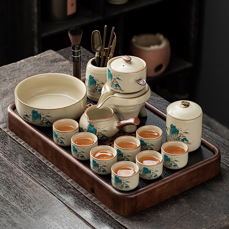2026 новый полный набор чайных подносов Ru Kiln tea set набор бытовых легких роскошных высококачественных ленивых чайных артефактов автоматический чайник