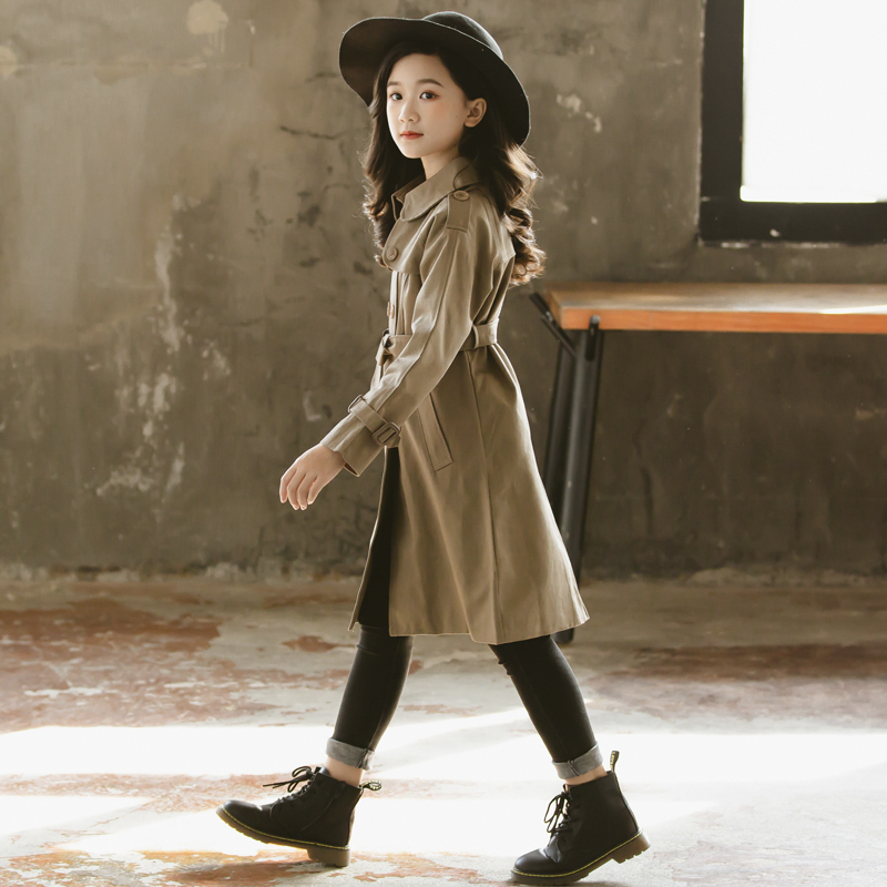 Girls'dress Spring Clothing 2023 new small girl coat in the long spring and autumn children's English coat