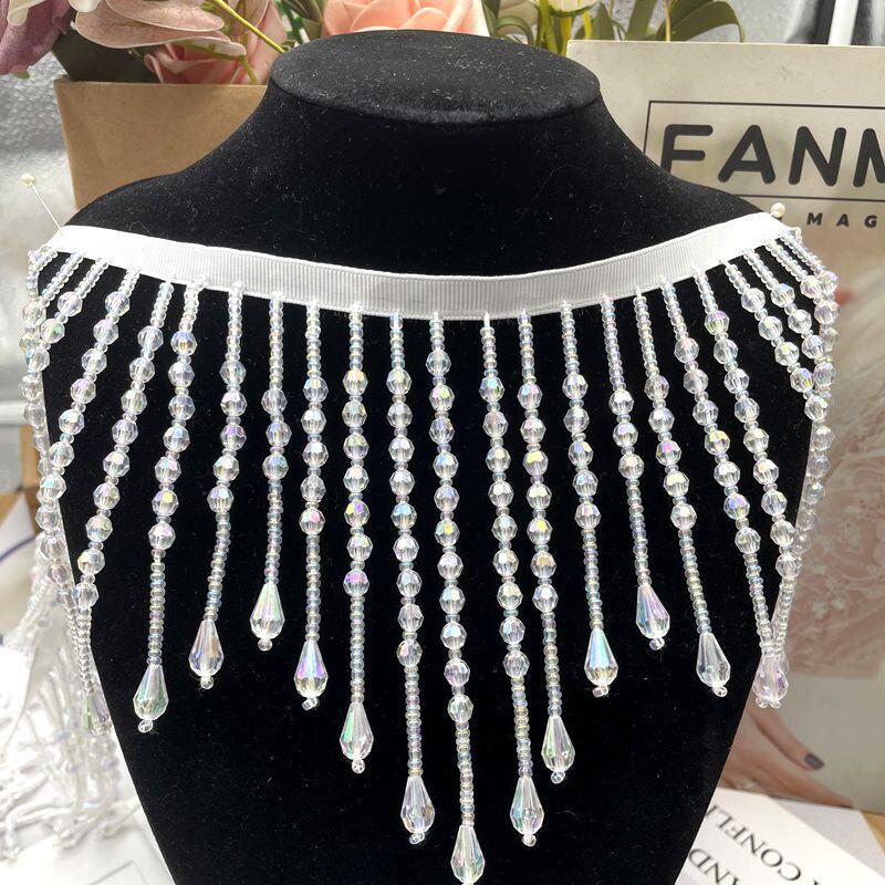 Manufacturer's Heavy-Duty Handmade Beaded Lace Ab Color Pendant Wave Tassel DIY Skirt Dress Curtain Decorative Lace Manufacturer's Heavy-Duty Handmade Beaded Lace Ab Color Pendant Wave Tassel DIY Skirt Dress Curtain Decorative Lace