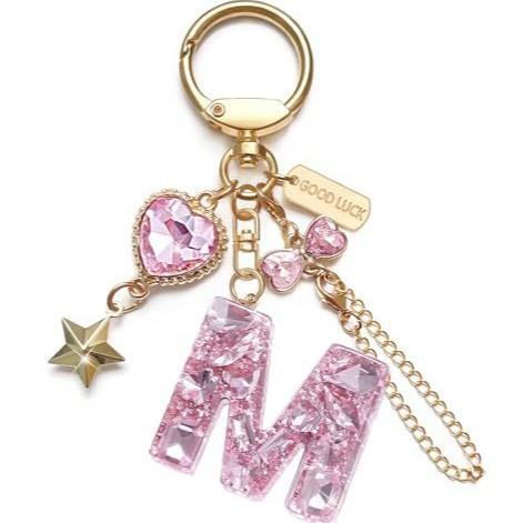 Cross-Border Initial Letter Keychain Star Good Luck Accessory Heart Bow Keychain Women's Bag Pendant