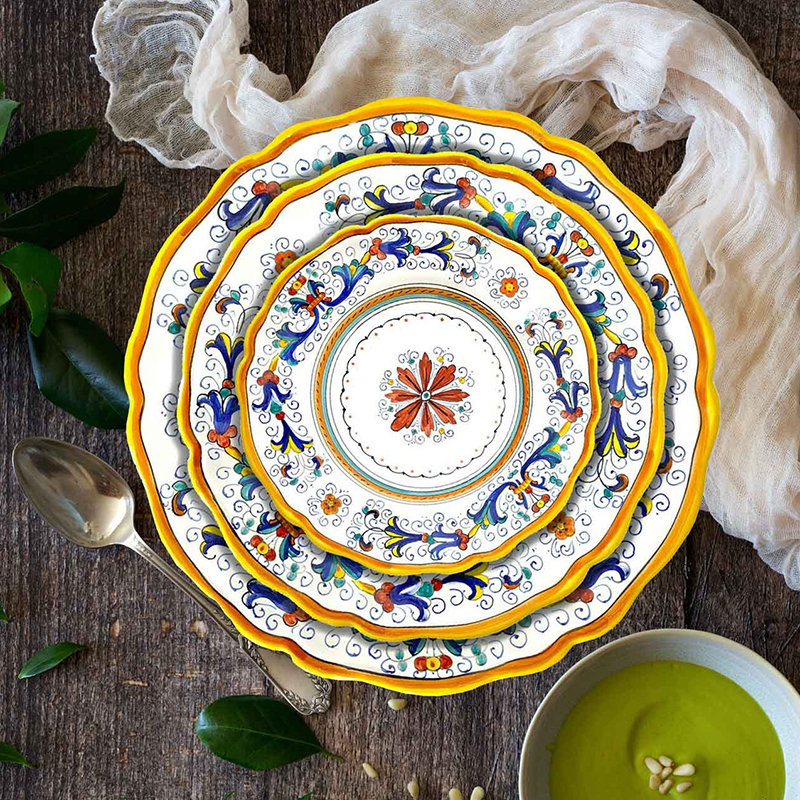 Italian Imported Mod Handmade Ceramic Tableware Deruta Classic Hand-Painted Dinner Plates Are Safe and Environmentally Friendly, Limited Quantity