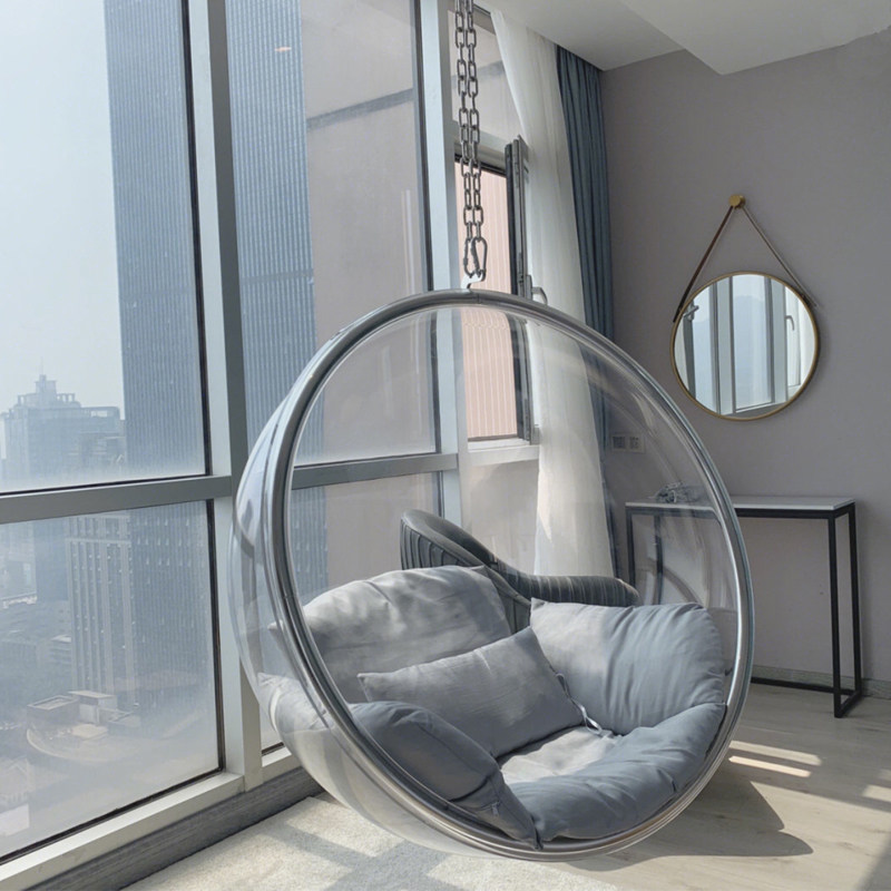 Swing Set Pendant Chair Mesh Red Transparent Bubble Chair Glass Hanging Basket Home Indoor Bedroom Balcony Cradle Hemisphere Space Chair