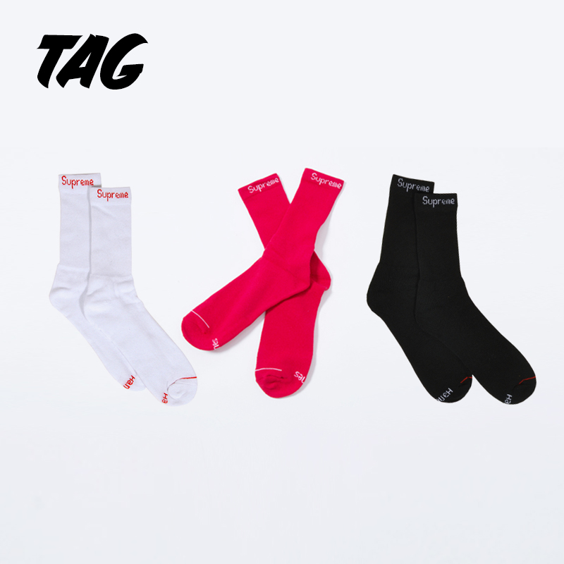 Supreme Crew Socks men and women with the same black white high cylinder sports socks cotton stockings stockings