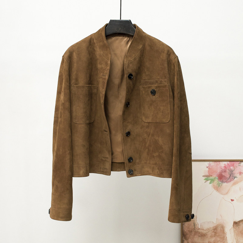 Imported Mixed-Breed Goat Suede Motorcycle Jacket 2026 Autumn New Haining Genuine Leather Women's Short Lambskin Jacket