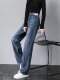 Denim wide-leg pants for women 2025 spring and autumn new style high-waisted straight pants for small people loose and drapey long pants
