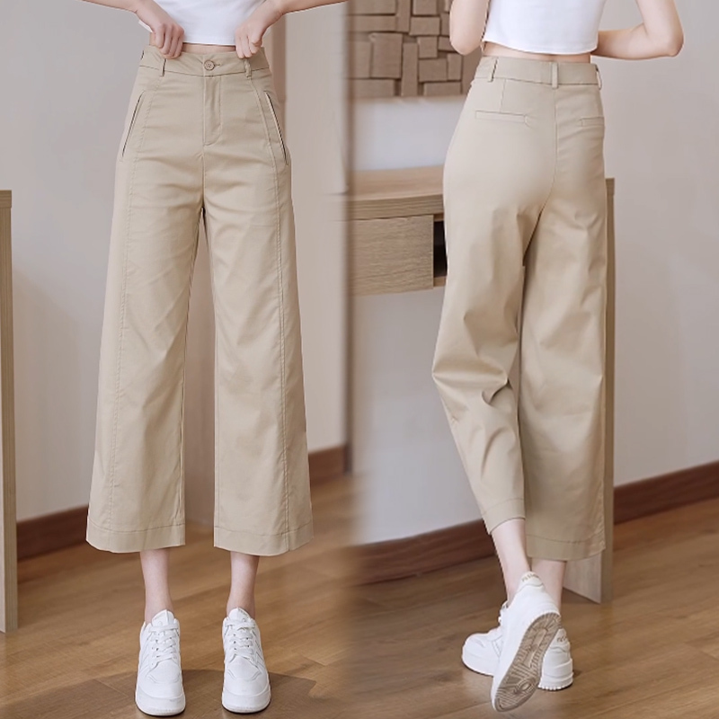 Women's 80% Tencel Straight-Leg Pants, 2026 Summer New High-Waisted Thin Ice Silk Casual Cropped Narrow Wide-Leg Pants