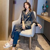 Silk pajamas Womens spring and autumn ice silk long-sleeved thin section can be worn outside ins net red burst style womens home wear suit