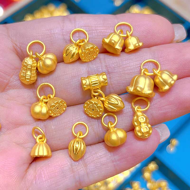 Two Lives of Joy Gold Bracelet Pure Gold 999 Lily of the Valley Peanut Persimmon Flower Bud Lotus Pod Small Pendant Necklace Accessories