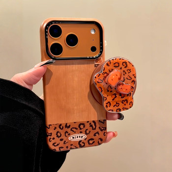 Japanese and korean ins retro leopard print gloves three-dimensional rotating kt cat magnetic holder suitable for iphone17promax mobile phone case apple 15pro new 16 super good-looking 13 female 14 film protective cover