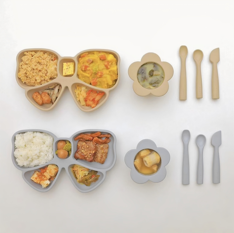Rocou Korean Portable Children's Supplementary Food Tableware Set Silicone Leak-Proof Divided Plate 1-2 Years Old Gift Box