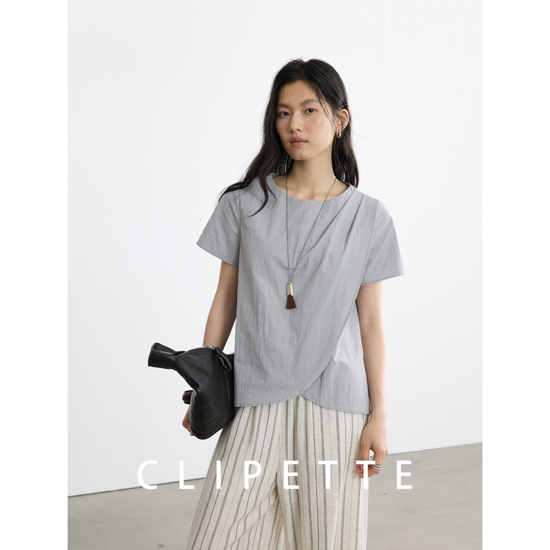 6/15-18 New Product Limited Time Offer 5% off Cotton and Wool Blend Simple Short-Sleeved Shirt with Overlapping Hem and Diagonal Buttons on the Back