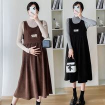 Radiation-proof maternity clothing autumn clothing pregnancy clothes silver fiber bellyband fashionable loose mid-length suspender dress