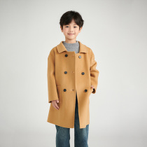 Childrens double-sided cashmere woolen autumn and winter new coats for boys and girls fashionable Korean style mid-length 100% woolen coats