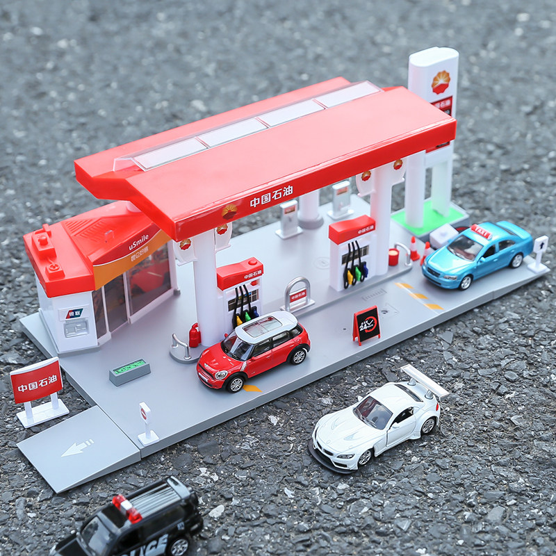 Children's sound and light simulation gas station toy wine parking lot toy car wash room set car scene model