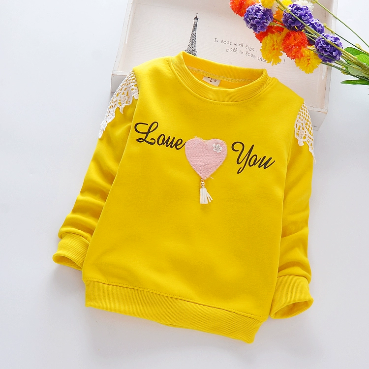 Áo thun nữ mùa thu đông 2018 trẻ em mới cộng với áo nhung bé gái nhỏ bé áo len độn dày áo len đáy