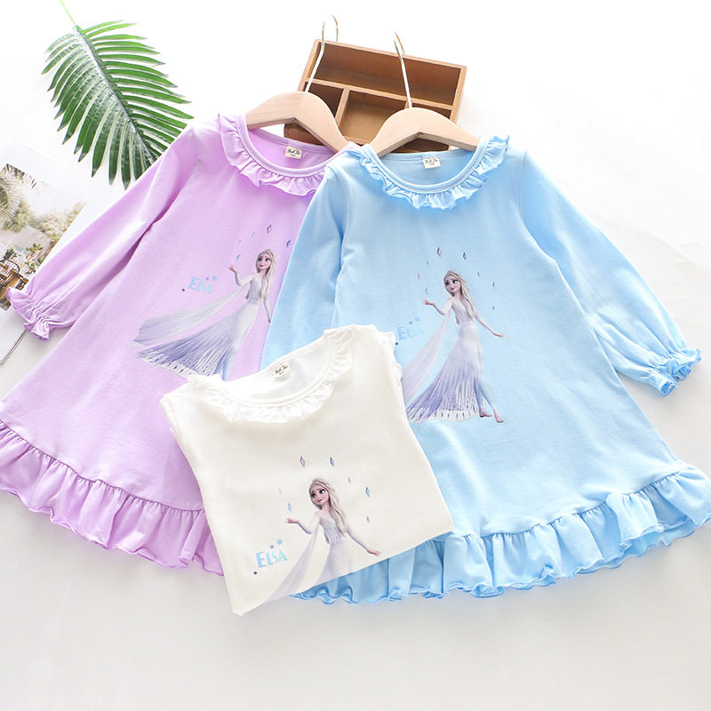 Girl Sleepwear 2022 Spring Autumn Season New Little Girl Long Sleeve Sleeping Dress Baby Princess Even Body Dress Children's Home Dress