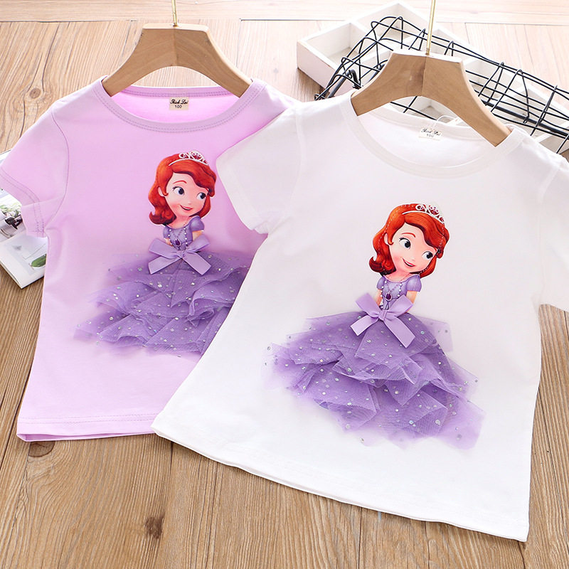Girls short-sleeved T-shirt 2022 summer new children's clothing round neck top little girl cartoon half-sleeve round neck inner wear