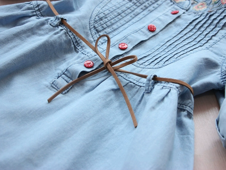 Váy bé gái giả váy denim dài tay 2018 xuân hè mới cho bé công chúa thêu váy Hàn Quốc váy đầm thu đông bé gái