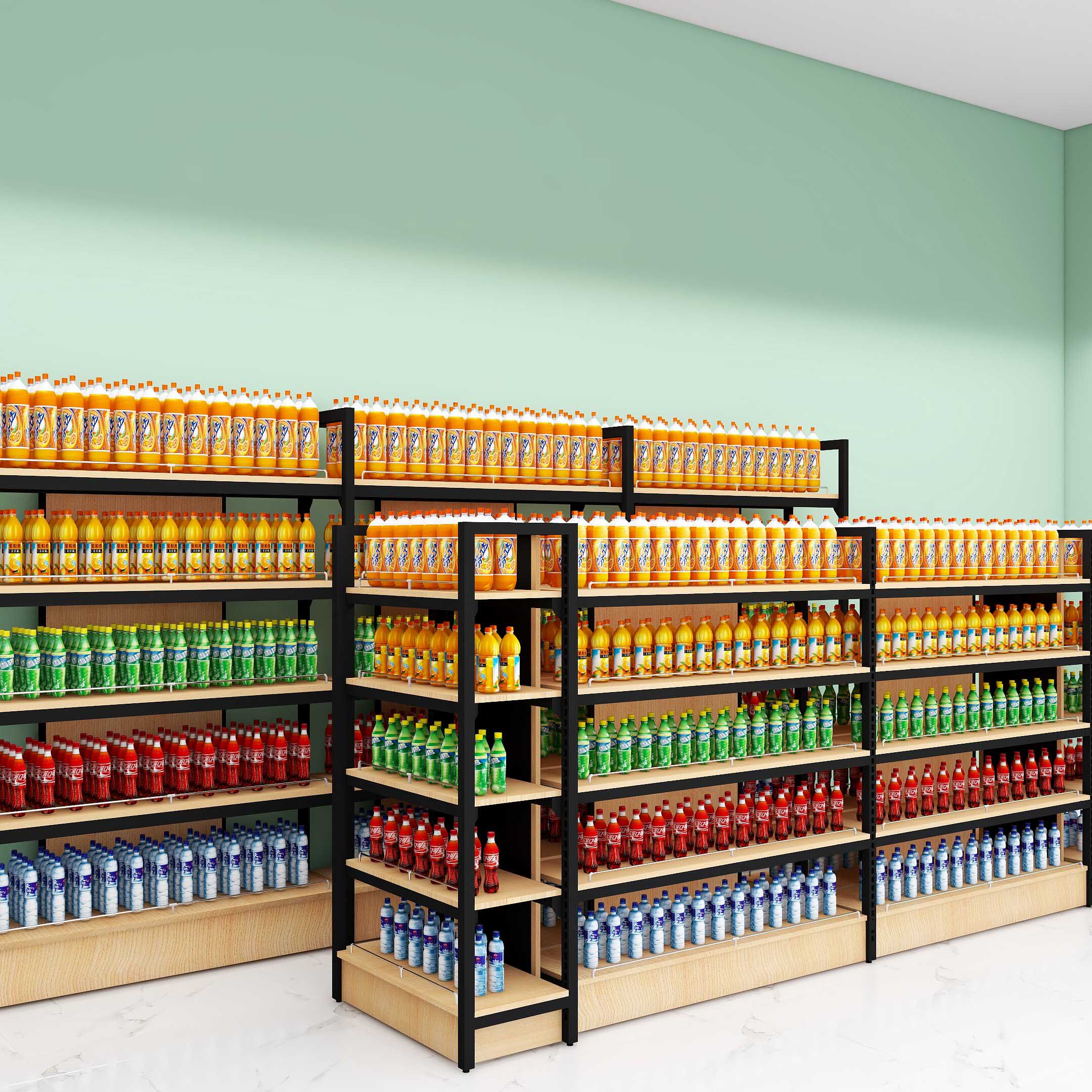 Steel-wood structure Supermarket shelf Convenience store Imported food leisure snack shop Single and double-sided shelf display shelf