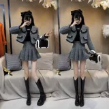 Осенний комплект, куртка, юбка в складку, популярно в интернете, в стиле Шанель