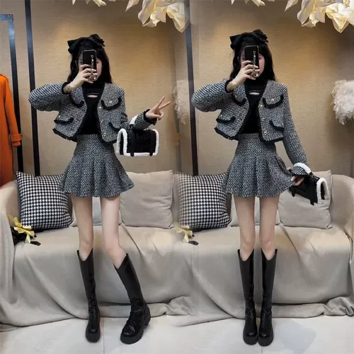 Осенний комплект, куртка, юбка в складку, популярно в интернете, в стиле Шанель