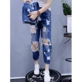 Tide, джинсы, штаны для отдыха, по фигуре, высокая талия, свободный прямой крой