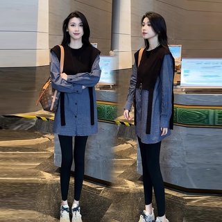 2025春季新款韩国高级感假两件格子衬衫裙时髦气质设计感上衣女装