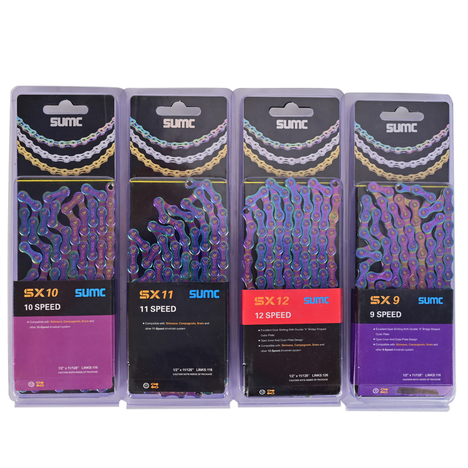 SUMC Mountain Car Bicycle Chain 9 10 11 12 speed Color Coated 116L 126L