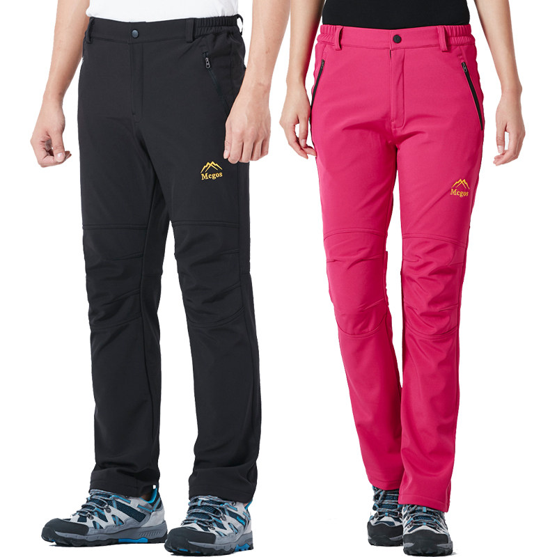 Mangos outdoor male and female cash-in-pants autumn winter waterproof windproof plus suede thickened warm and soft shell climbing pants