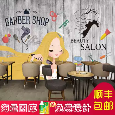 Hair salon fashion creative wallpaper retro imitation brick pattern background wall mural hair salon wall cloth personalized customization seamless
