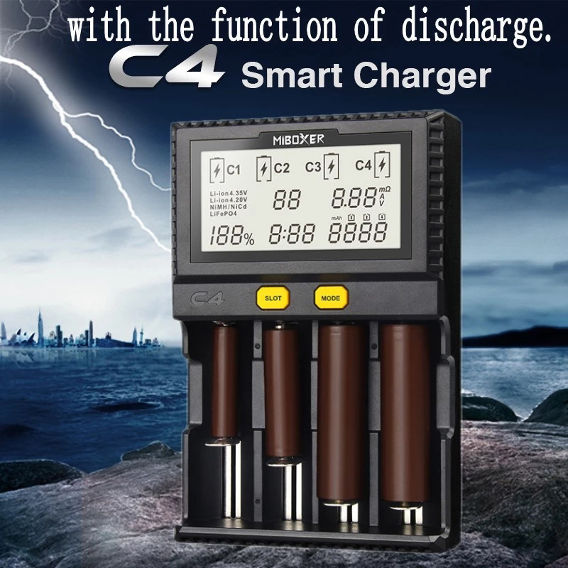 Full-compatible C4 digital LCD multifunction nickel hydrogen lithium power 18650 26650 Intelligent fast charger