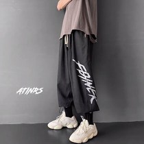 Korean ins loose Japanese casual pants Versatile student trend bloomers Wide leg tie foot nine-point pants for men