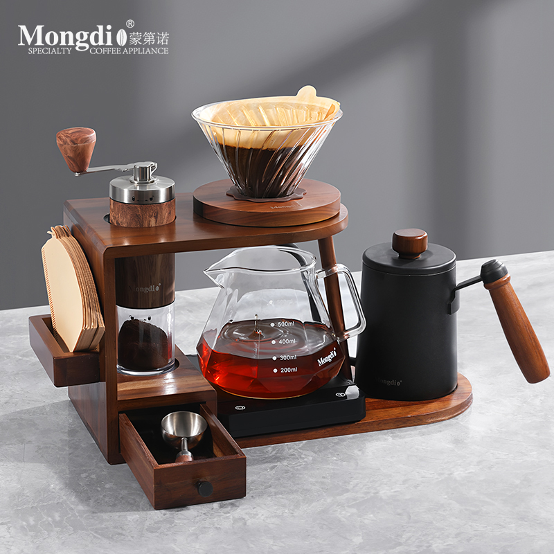 Mongdio ハンドブリューコーヒーポットセット ハンドグラインダー コーヒーマシン ハンドクランクグラインダー 収納スタンド コーヒー器具