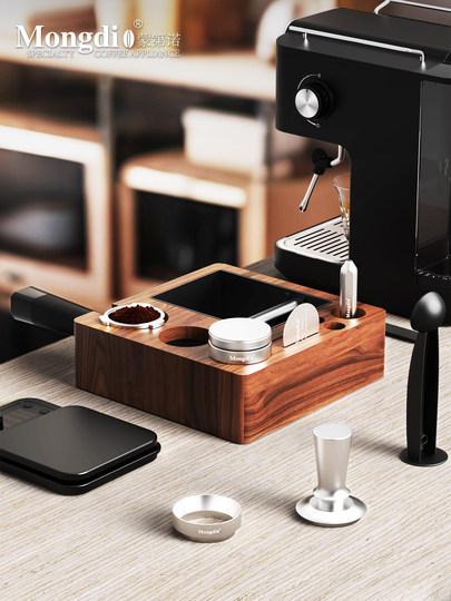 Mongdio Coffee Tamper Walnut Wood Coffee Press Base Knock Box Tamper Hammer Storage Tools Complete Set