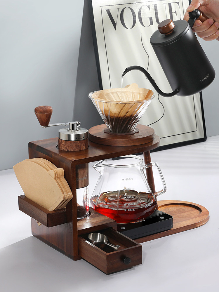 Mongdio Hand-Brewed Coffee Pot Set, Hand Grinder Coffee Machine, Hand-Cranked Hand-Brewed Coffee Equipment, Storage Stand Complete Set