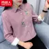 Đông Nam Cực mới cộng với nhung dài tay sọc nhỏ thêu thêu dày cơ sở áo sơ mi sinh viên Hàn Quốc kiểu áo sơ mi nữ đẹp Áo sơ mi dài tay