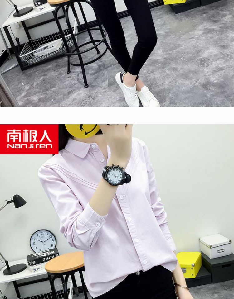 Nam Cực 2018 thu đông mới nhỏ cotton tươi dài Hàn Quốc áo sơ mi cộc tay xếp li áo sơ mi nữ thủy triều áo sơ mi hàng hiệu