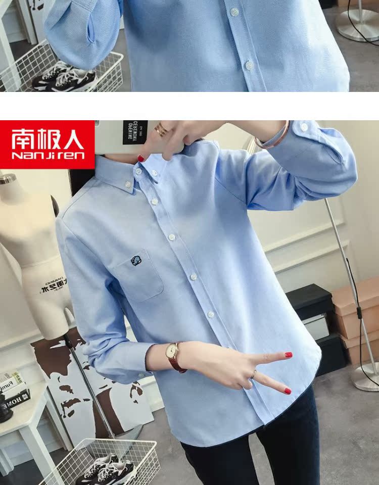 Nam Cực 2018 thu đông mới áo sơ mi cotton thêu cá voi nhỏ phiên bản Hàn Quốc nhỏ bé tay dài hoang dã hoang dã những mẫu áo sơ mi đẹp