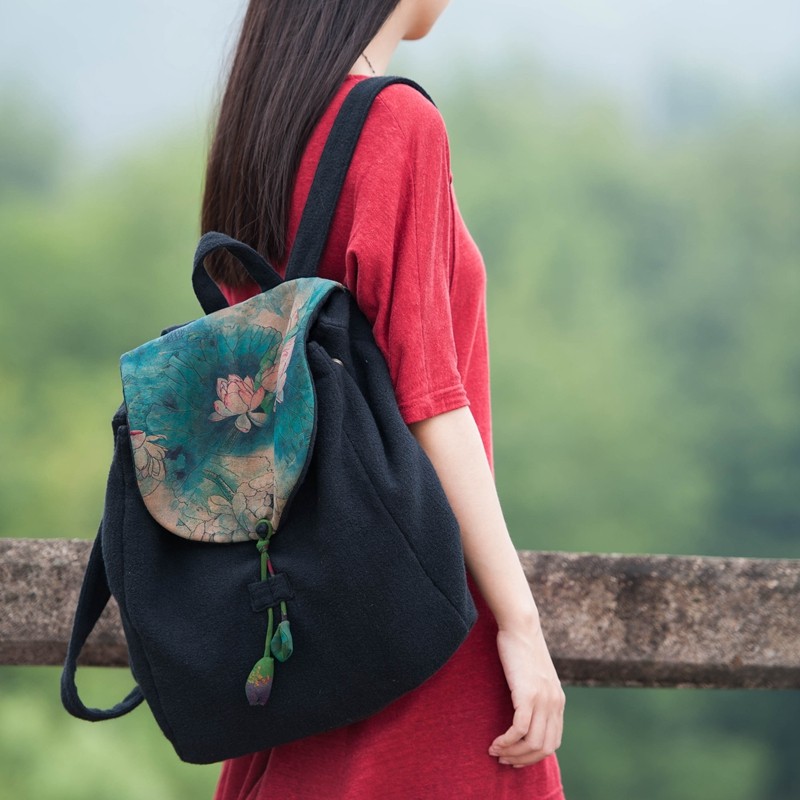 Stranglea Floral Flap (Hello Brigade People) Fashion 100 Hitchhiking Cloud Yarn Parquet Coarse Hemp Bag Travel Double Shoulder Bag