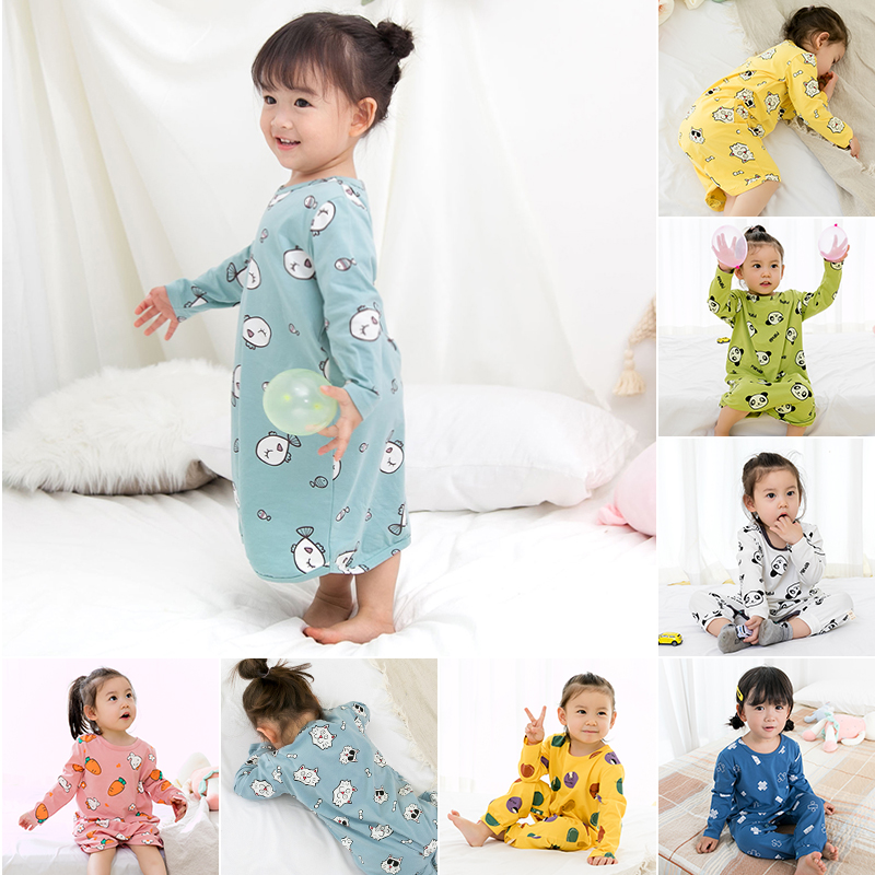 Baby Sleepwear Spring Autumn Baby Sleepwear Thin style 1 Pure cotton 3 year old Children sleep skirt girl boy Long sleeves Lions for summer