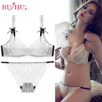 Thin section big chest show small bra Lace sexy full transparent underwear set Female hot temptation fun bed bra