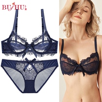 Thin underwear Womens sexy show big chest show small bra set Lace transparent temptation hot sex bed bra