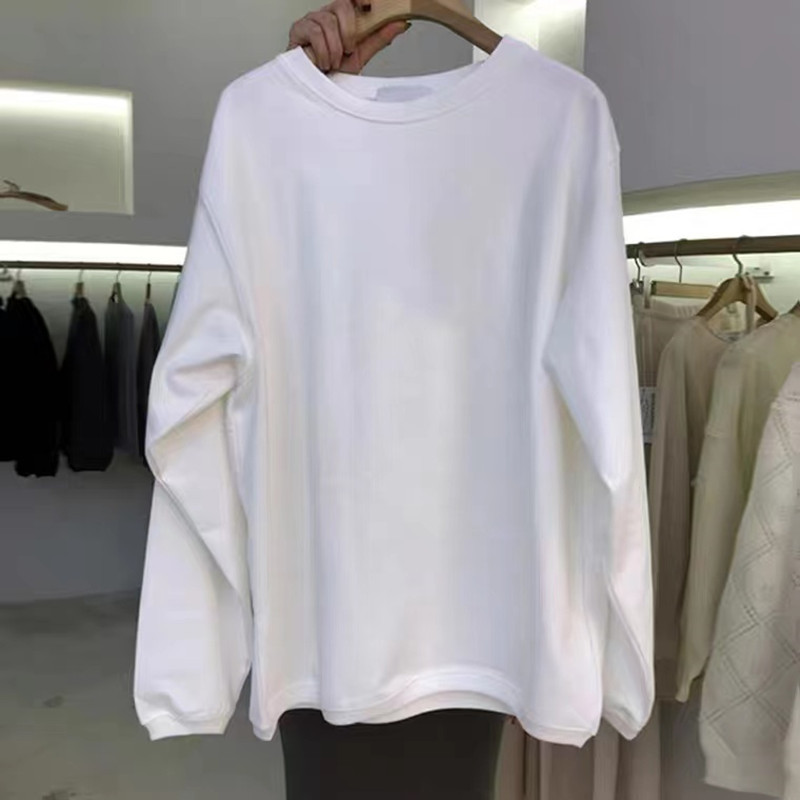 White Base Layer Shirt for Women, Suitable for Wearing under a Suit, 2025 Autumn and Winter, Fleece-Lined and Thickened, Round Neck, Long-Sleeved T-Shirt, Loose Korean Style Top