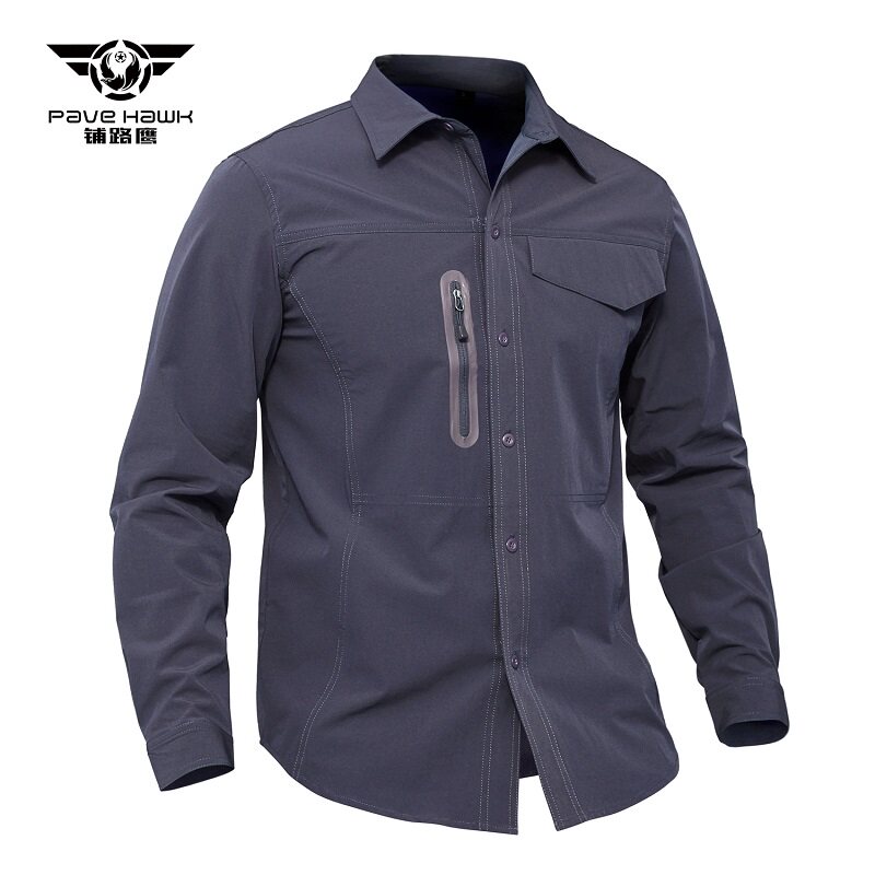 Outdoor men's spring and summer slim fit long sleeve shirt ruling official elastic speed dry shirt army fan multi-pocket tactical shirt