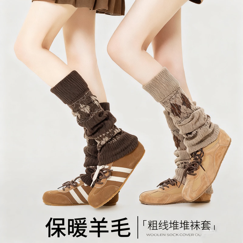 Japanese Gp Wool Sock Covers, Winter Slouchy Fair Isle Style, Suitable for Snow Boots, Y2K Calf Socks for Women, Warm Leg Warmers