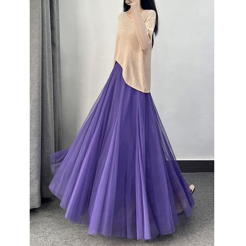 Romantic Purple Mesh Skirt for Women, Spring and Summer, Extra-Long, Ankle-Length, Drapey, Hip-Covering, Slimming, A-Line, Long Skirt Romantic Purple Mesh Skirt for Women, Spring and Summer, Extra-Long, Ankle-Length, Drapey, Hip-Covering, Slimming, A-Line, Long Skirt