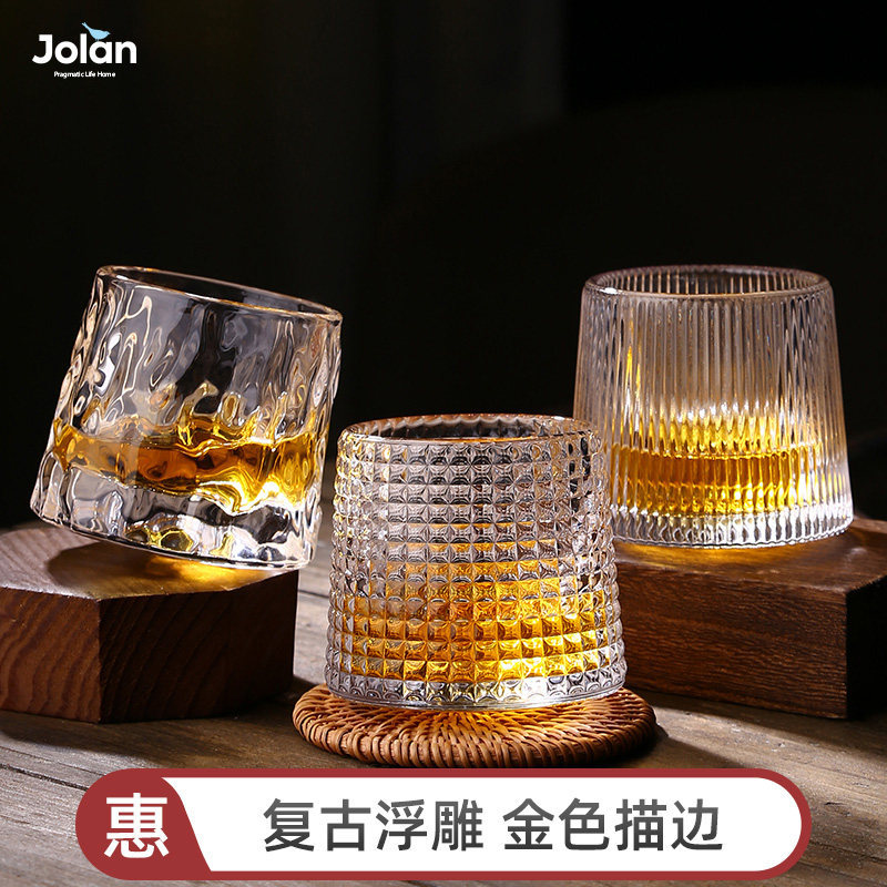 Creative rotating whiskey cup thickened personality tumbler glass wine glass bark vertical striped wine beer mug