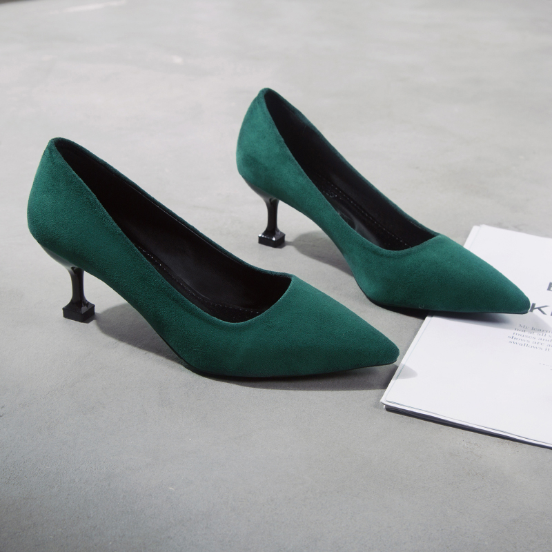 5cm Stiletto Mid-Heel Pointed Toe Single Shoes for Women, Suede Small Heel High Heels, Trendy Green Bridal Shoes, Red Wedding Shoes