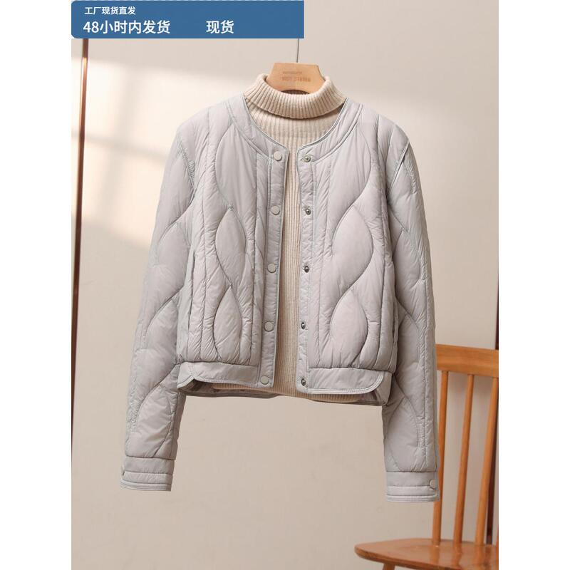 90 White Duck down Lightweight down Jacket Women's Short Style 2025 Autumn and Winter New Round Neck Korean Style Warm Jacket for Small People