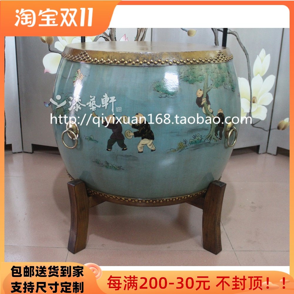 Baizitu leather drum coffee table hand-painted neoclassical antique old furniture solid wood living room tea table